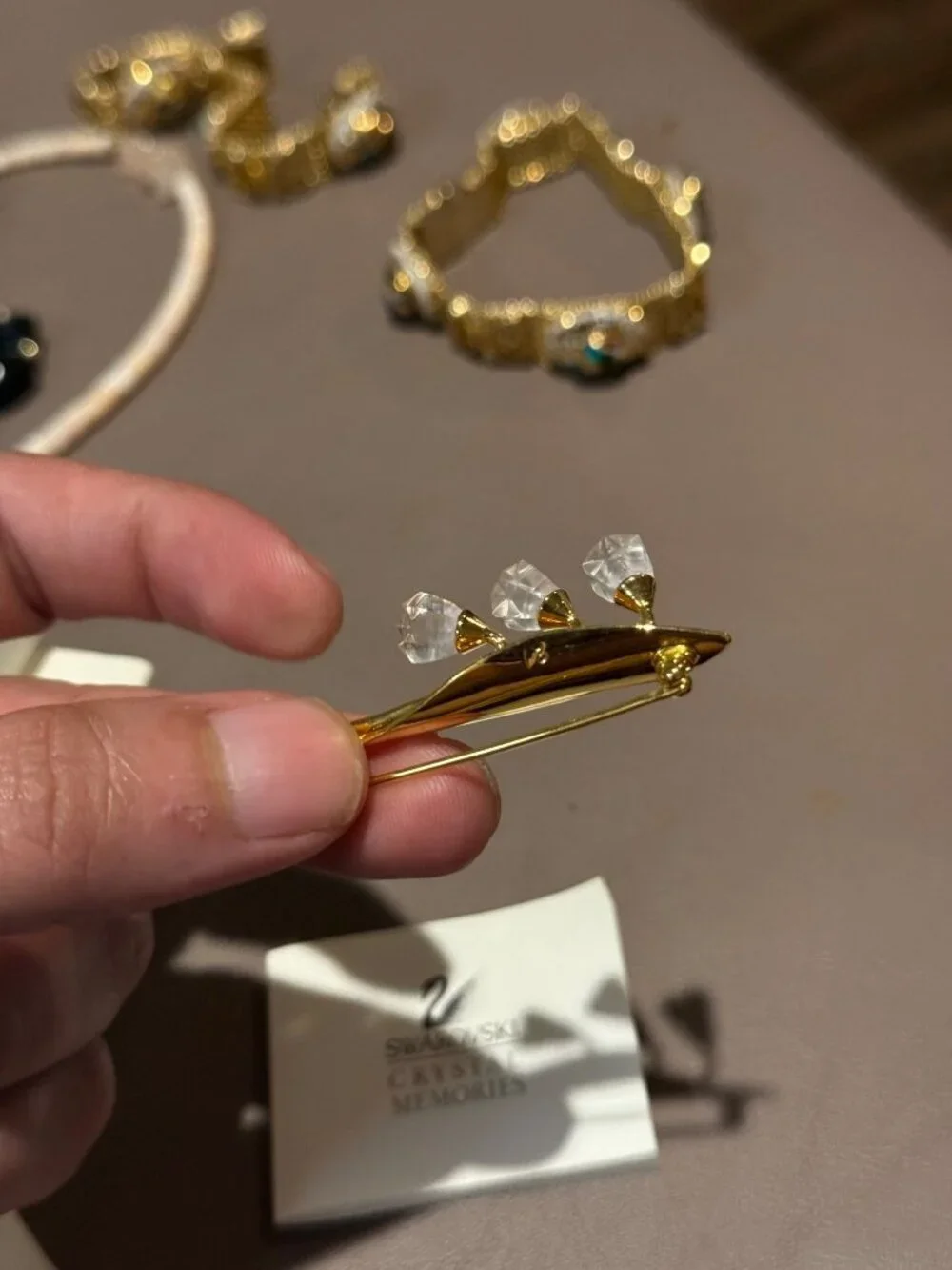 Swarovski Crystal Memories Lily of the Valley Brooch Pin Gold Plated Boxed